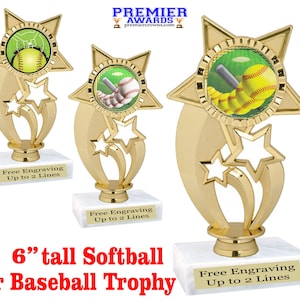 Softball or Baseball trophy.  Great trophy for your team, tournaments, family games, and recreation departments  6&quot; tall