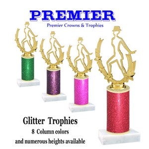 Glitter column  trophy with  figure.  8 Glitter colors and numerous trophy heights available