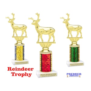Reindeer theme trophy with choice of  column color.  Numerous trophy heights available