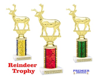 Reindeer theme trophy with choice of  column color.  Numerous trophy heights available