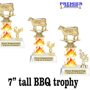 BBQ Cook Off trophy.  7&quot; tall with choice of column color.  Great trophy for BBQ cook off events, BBQ events or just for your great chef!