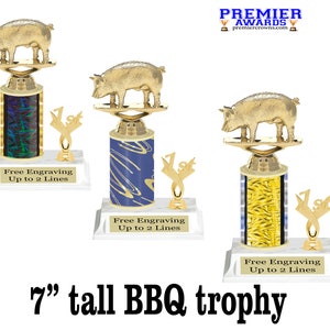 BBQ Cook Off trophy.  7&quot; tall with choice of column color.  Great trophy for BBQ cook off events, BBQ events or just for your great chef!