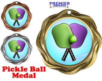 Pickle Ball medal.  Great medal for leagues, schools, teams, neighborhood games and for the favorite player in your life!