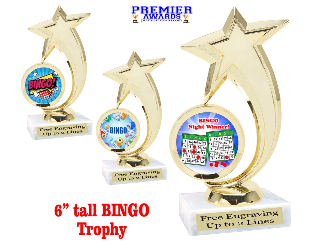 BINGO! trophy. 6tall with choice of insert design. Great award for your  Bingo games and Family Game Nights! 7517