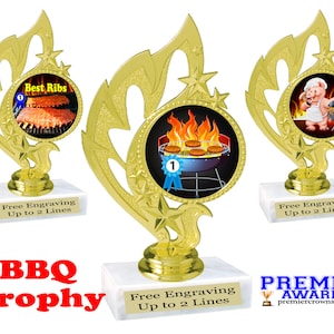 BBQ Cook Off trophy.  6&quot; tall with choice of art work.  Great trophy for BBQ cook off events, BBQ events or just for your great chef!
