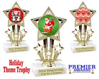 Christmas - Winter theme trophy with Gold figure and choice of Christmas/Winter theme insert.  6&quot; tall