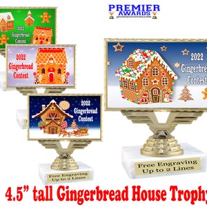 Gingerbread House Decorating.  4.5&quot; tall trophy with  choice of art work.  Great for your Holiday events!