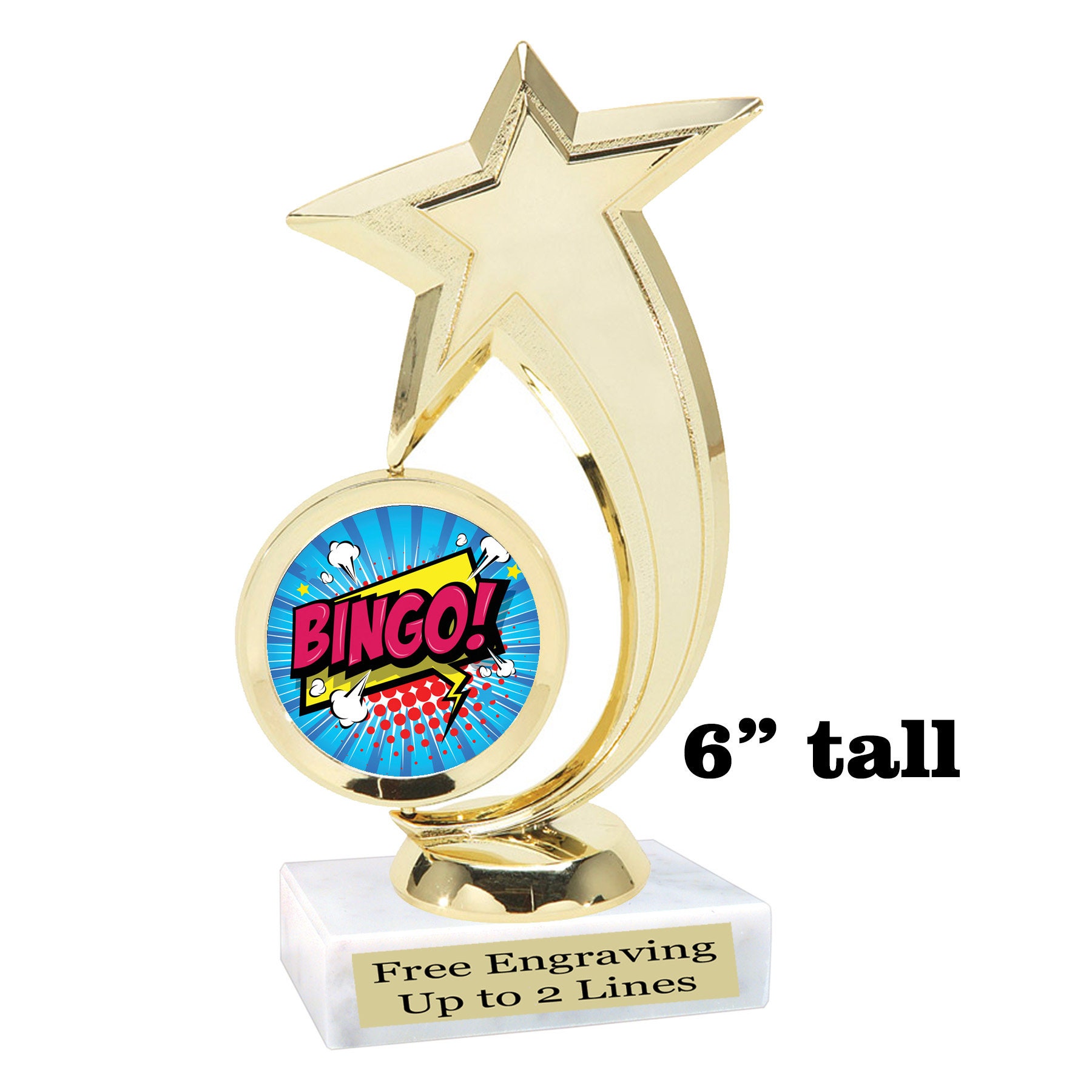 BINGO! trophy. 6tall with choice of insert design. Great award for your  Bingo games and Family Game Nights! 7517