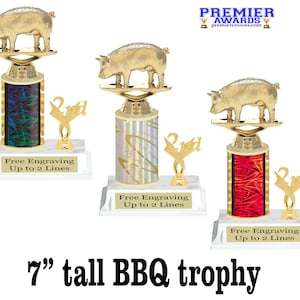 BBQ Cook Off trophy.  7&quot; tall with choice of column color.  Great trophy for BBQ cook off events, BBQ events or just for your great chef!