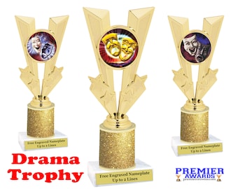 Drama theme trophy.  Great award for schools, contests, competitions, pageants or for the "Drama Star" in your life!