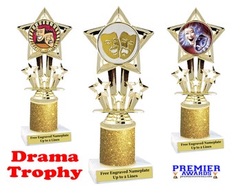 Drama theme trophy.  Great award for schools, contests, competitions, pageants or for the "Drama Star" in your life!