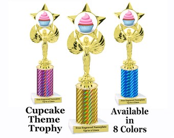 Cupcake theme trophy with choice of column color.  Numerous trophy heights available.  Prism 7517