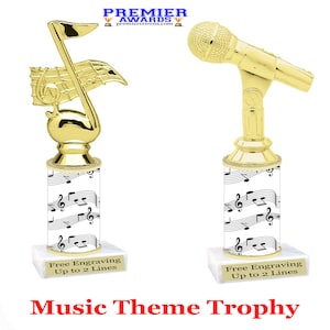 Karaoke - Music theme trophy with choice of figure.  Numerous trophy heights available.  Great for contests or your favorite star