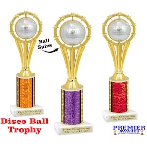 Disco Ball trophy.  Great trophy for dance, recitals, competitions and Disco themed events/pageants.  Numerous trophy heights available.