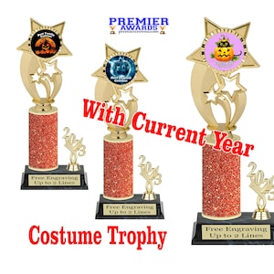 Halloween Costume Contest trophy for your costume contests.  Orange Glitter column