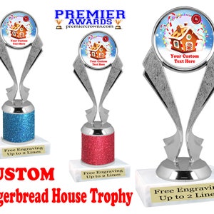 Custom Gingerbread House Trophy.  Great trophy for your Holiday events, pageants, contests,  and decorating contests.  6&quot; or 9&quot; tall