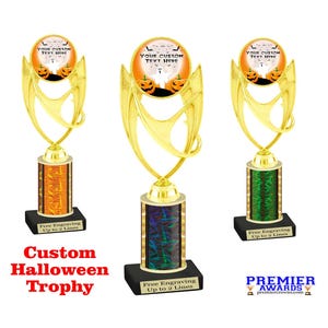 Custom Halloween  trophy.  Great for costume contest, pumpkin carving contests, office parties, and more.  Choice of color and trophy height