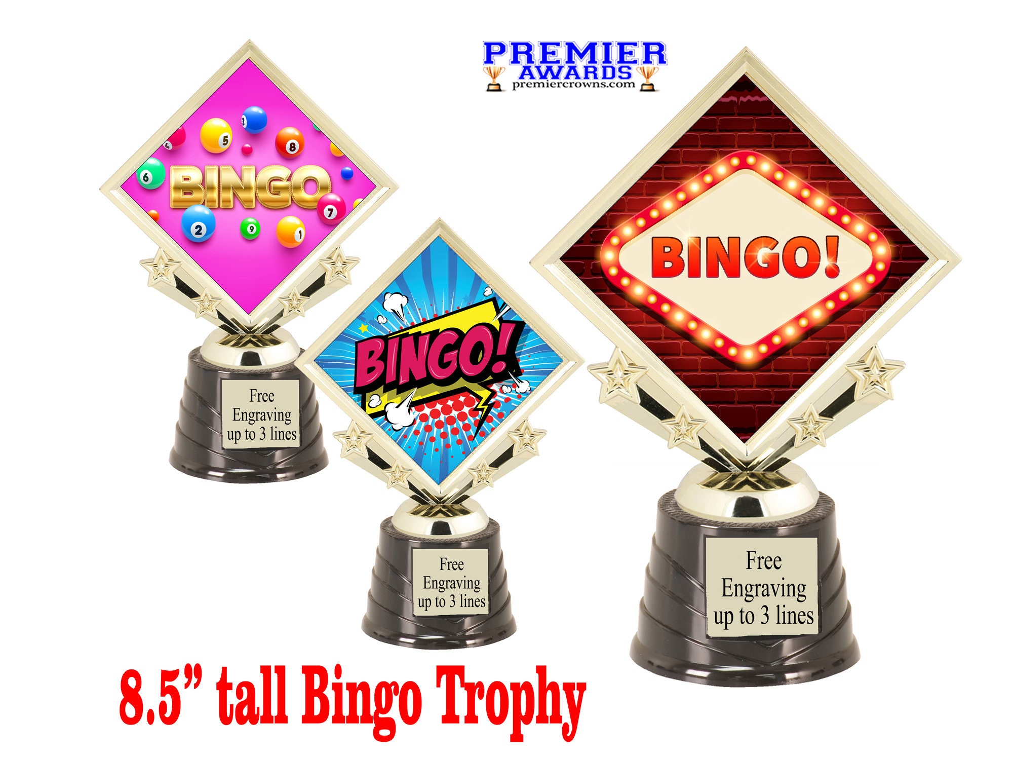 BINGO! trophy. 6tall with choice of insert design. Great award for your  Bingo games and Family Game Nights! 7517