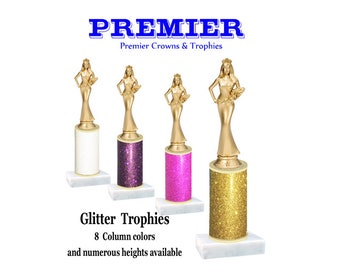 Glitter column  trophy with  figure.  8 Glitter colors and numerous trophy heights available