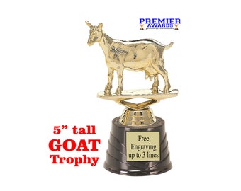 GOAT trophy.  Goat figure on black round base. Great trophy all of the GOATs in your life.   5" tall