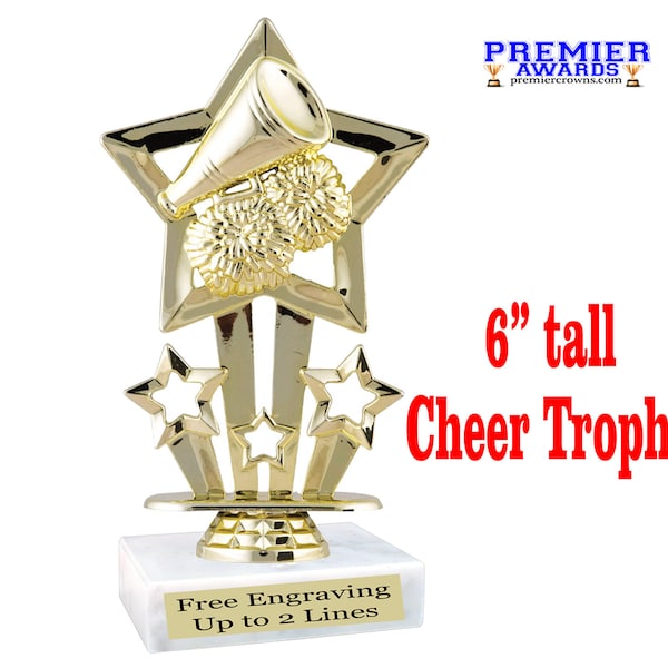 Cheer trophy.  Cheer figure on base.  6" tall Great for your team, squad, contests and competitions.