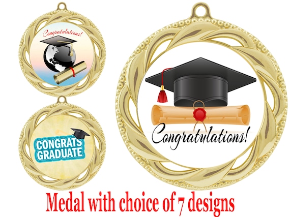 Medallas de graduación – Medalla de graduación de oro de 2.5 in con medalla  valedictoriana, incluye cinta de cuello rojo, blanco y azul, grandes