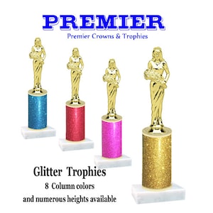 Glitter column  trophy with  figure.  8 Glitter colors and numerous trophy heights available