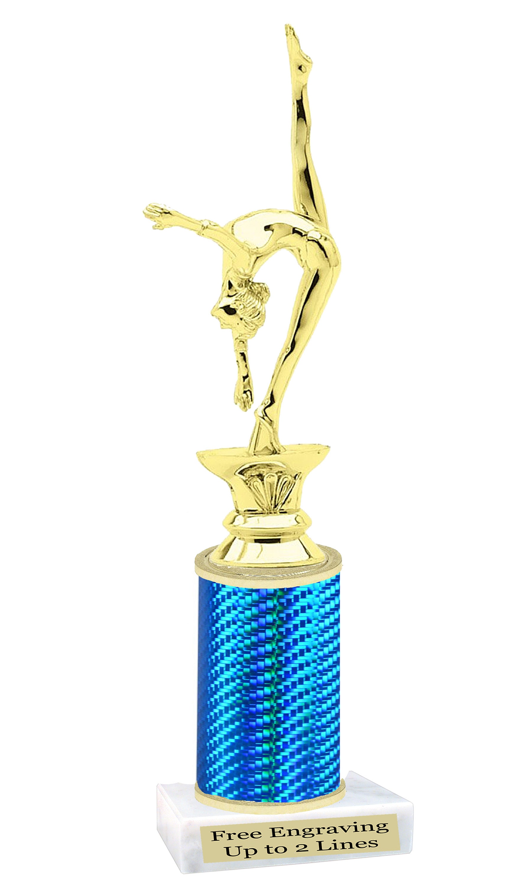 Gymnastics male trophy award silver with black marble base 