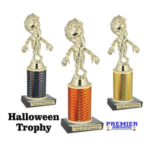 Halloween  trophy.  Great for costume contest, pumpkin carving contests, office parties, and more.  Choice of column color and trophy height