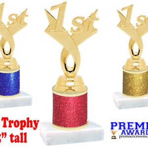 Great trophy for events Year Trophy pageants and more. 5 tall on choice of column schools sports