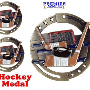 Hockey medal.  Great medal for leagues, schools, teams, neighborhood games and for the favorite player in your life!