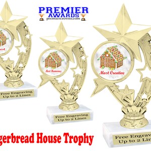 Gingerbread House Decorating.  6&quot; tall trophy with  choice of art work.  Great for your Holiday events!