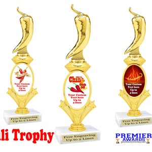 Chili Cook Off trophy.  11&quot; tall with choice of art work.  Great trophy for chili cook off events, BBQ events or just for your great chef!