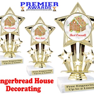 Gingerbread House Decorating.  6&quot; tall trophy with  choice of art work.  Great for your Holiday events!