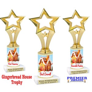 Gingerbread House Contest trophy.  10&quot; Tall. Great for your Gingerbread Decorating or building events, contests, competitions and more.