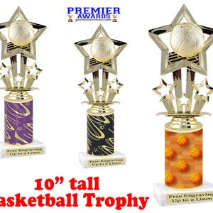 Basketball trophy.  10&quot; tall.  Great for your team, schools, or your favorite basketball player. Choice of column and base