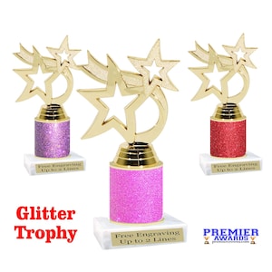 Star Trophy.  5&quot; tall on choice of glitter column.  Great trophy for  events, sports, or &quot;Just Because&quot; for the STAR in your life.