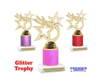 Star Trophy.  5" tall on choice of glitter column.  Great trophy for  events, sports, or "Just Because" for the STAR in your life.