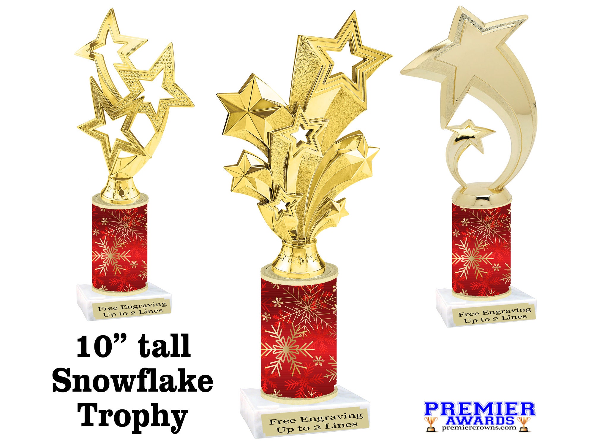 Snowflake  - Winter theme trophy .  A great trophy for your Winter - Holiday events, parties, pageants and more! 10 inches tall