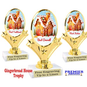 Gingerbread House Contest trophy. 5&quot; Tall. Great for your Gingerbread Decorating or building events, contests, competitions and more.