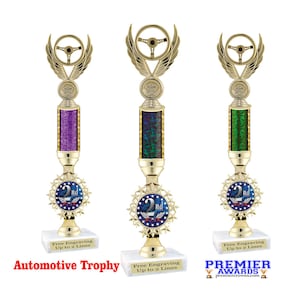 Automotive theme trophy.  Great for car shows, racing, mechanics and the car guy in your life. Choice of color and height. 2nd