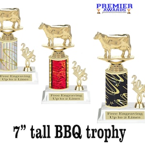 BBQ Cook Off trophy.  7&quot; tall with choice of column color.  Great trophy for BBQ cook off events, BBQ events or just for your great chef!