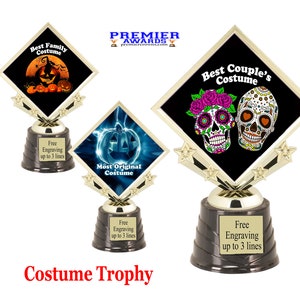 Halloween Costume trophy.  Choice of 9 designs. Great for costume contests