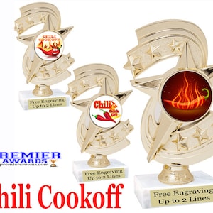 Chili Cook Off trophy.  6&quot; tall with choice of art work.  Great trophy for chili cook off events, BBQ events or just for your great chef!