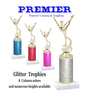 Glitter column  trophy with  figure.  8 Glitter colors and numerous trophy heights available