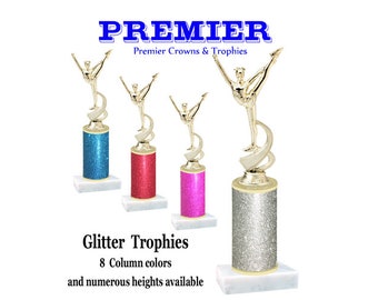 Glitter column  trophy with  figure.  8 Glitter colors and numerous trophy heights available