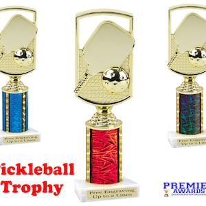 Pickleball trophy.  Great award for your team, rec departments and more.  Numerous trophy heights available