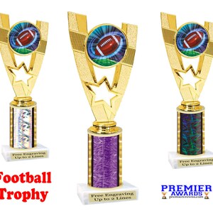 Football trophy with choice of column color.  Great trophy for your school, leagues or just for your favorite football player