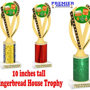 Gingerbread House Decorating.  10&quot; tall trophy with choice of column color.  Great for your Holiday events and contests.