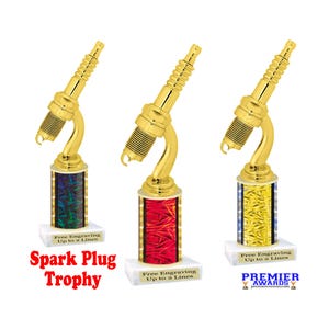 Automotive theme trophy.  Great for car shows, racing, mechanics and the car guy in your life. Choice of color and height